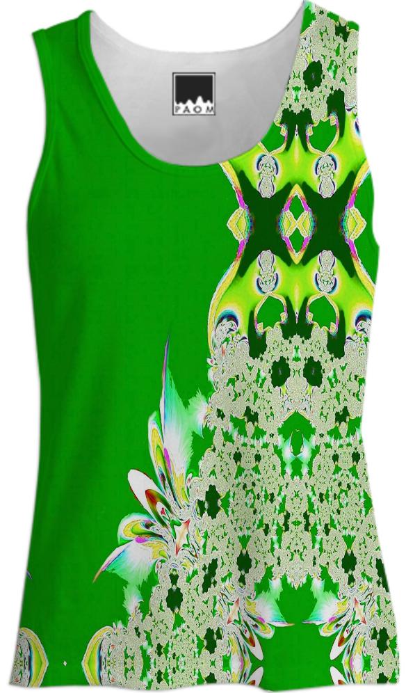 Green Feathers n Lace Tank Top