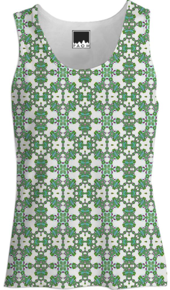 Green White Fractal Lace Tank Top