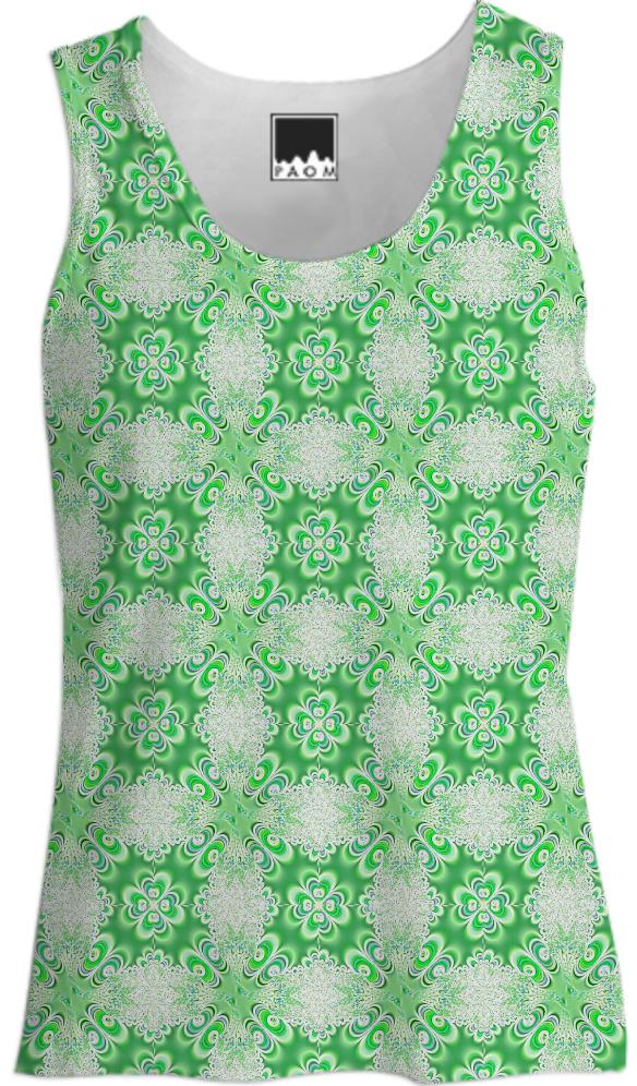 Green White Lace Tank Top
