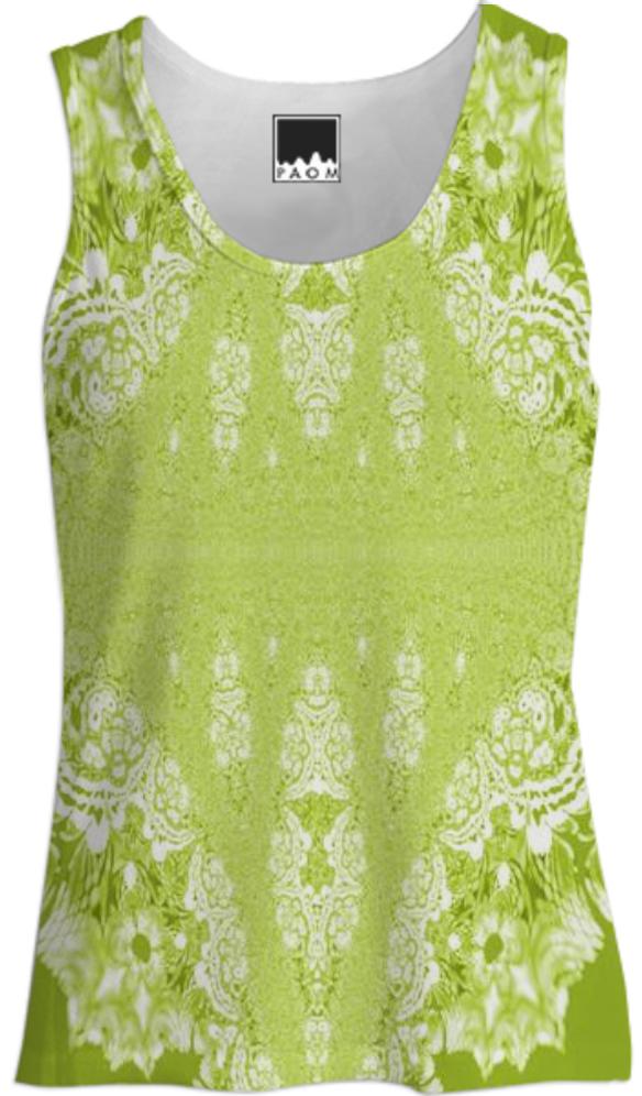 Lemon Yellow Fractal Lace Tank Top