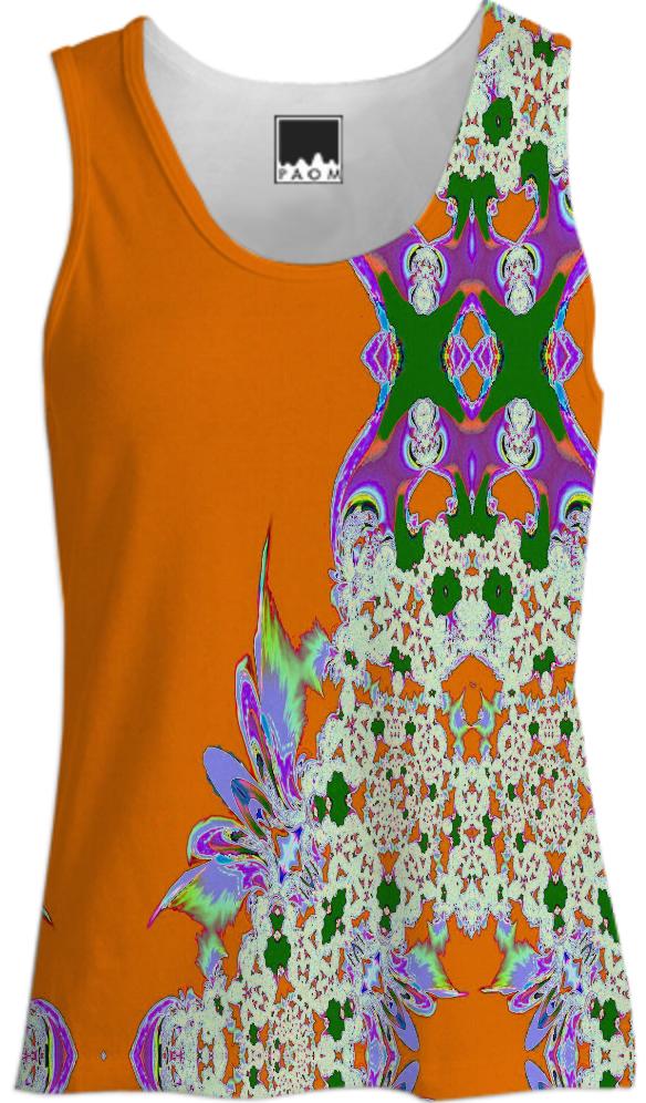 Orange Feathers n Lace Tank Top
