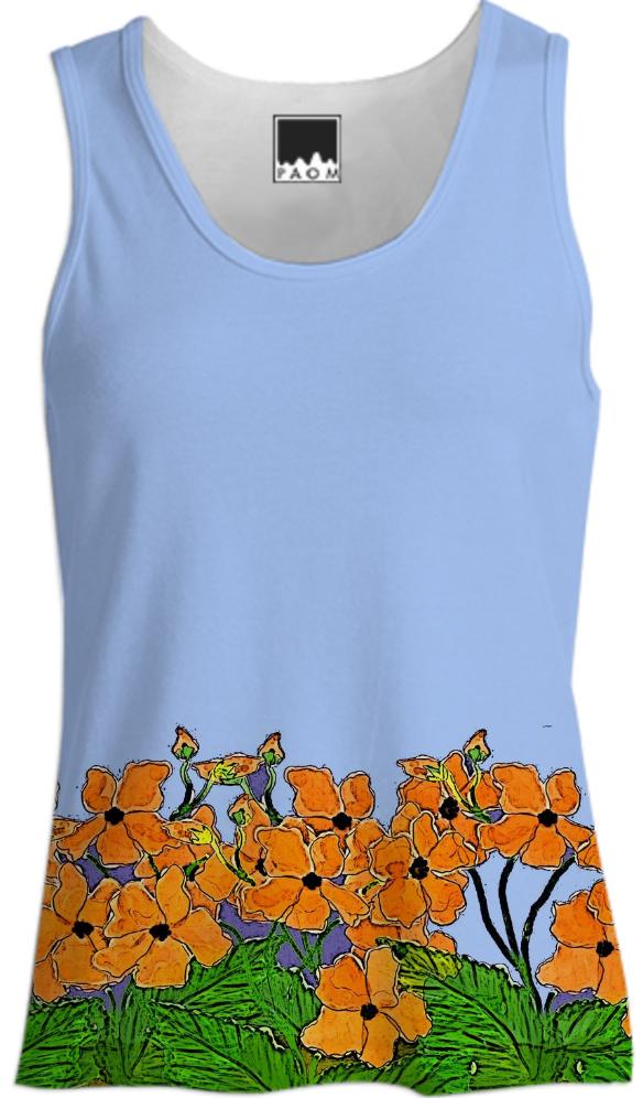 Orange Poppies on Blue Tank Top