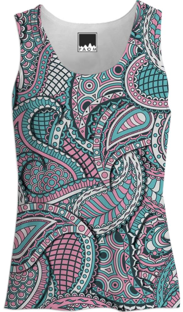 Pink and Blue Paisley pattern Tank Top