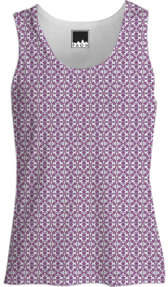 Pink White Fractal Lace Tank Tops