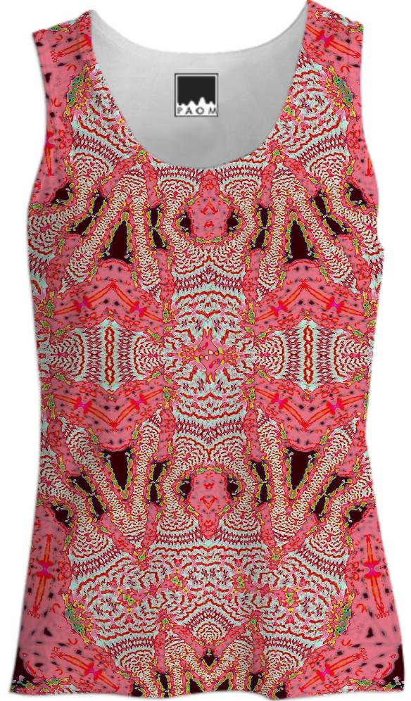 Pink White Lace Pattern Tank Top