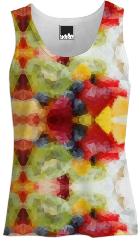 POLYGON TRIANGLES PATTERN GREEN YELLOW RED FRUITS ABSTRACT POLYART GEOMETRIC