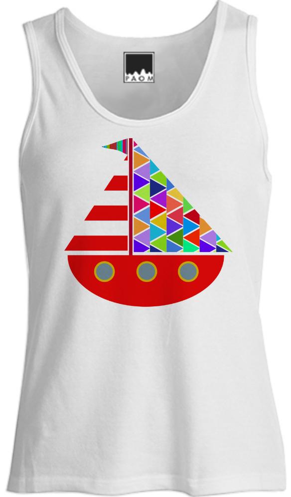 Red Geometrical Sailboat Tank Top for Women