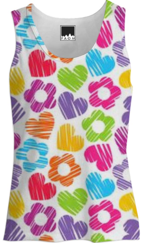 Cute sketchy colorful hearts and flowers