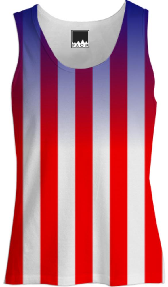 USA Red and White Stripes Saturated Blue Pattern Ladies Tank Top
