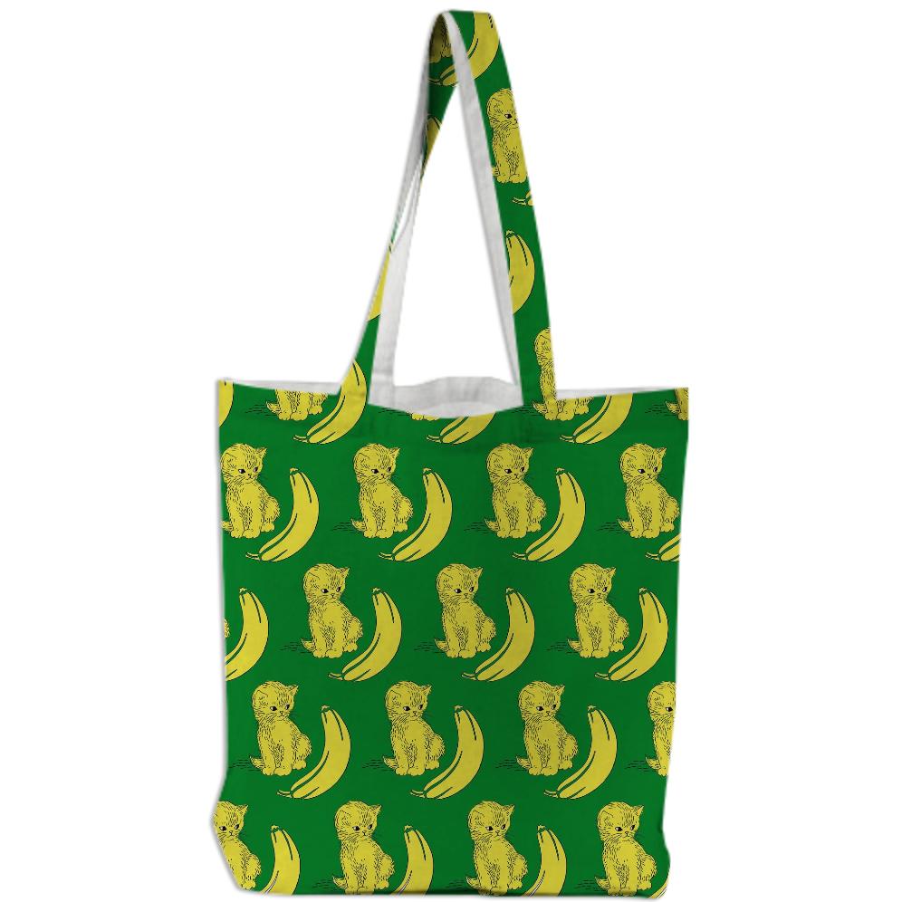 Kitty Kat Banana On A Banana Leaf Green Background Tote Bag