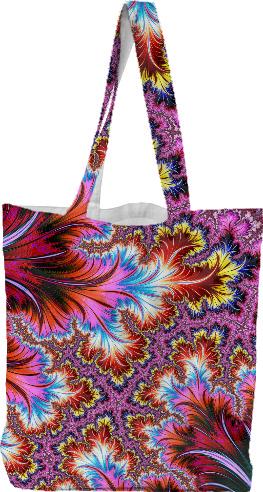 Elegant Funky Pink Fractal Art With Deco Feathers And Rainbow Swirls