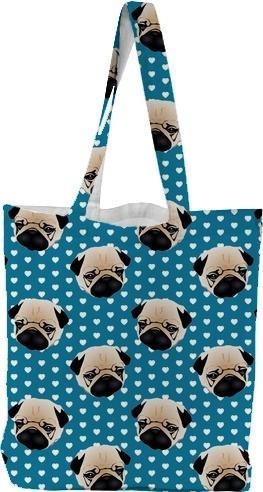 Pug on Teal Hearts