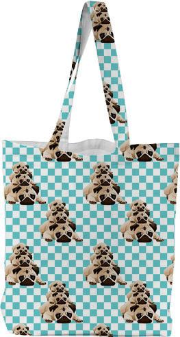 Pugs on Blue and White Checks