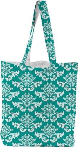 Teal and White Damask