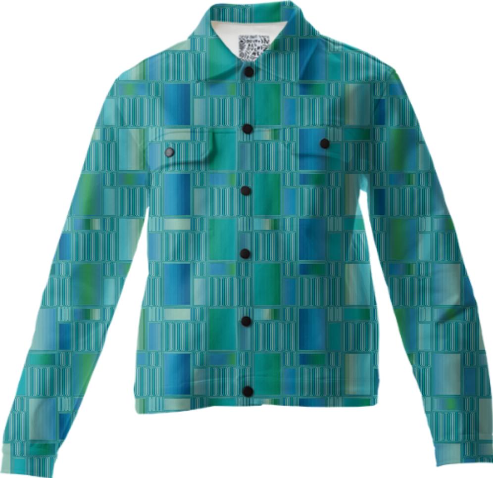 Aqua Tiles and Lines Geometric Twill Jacket