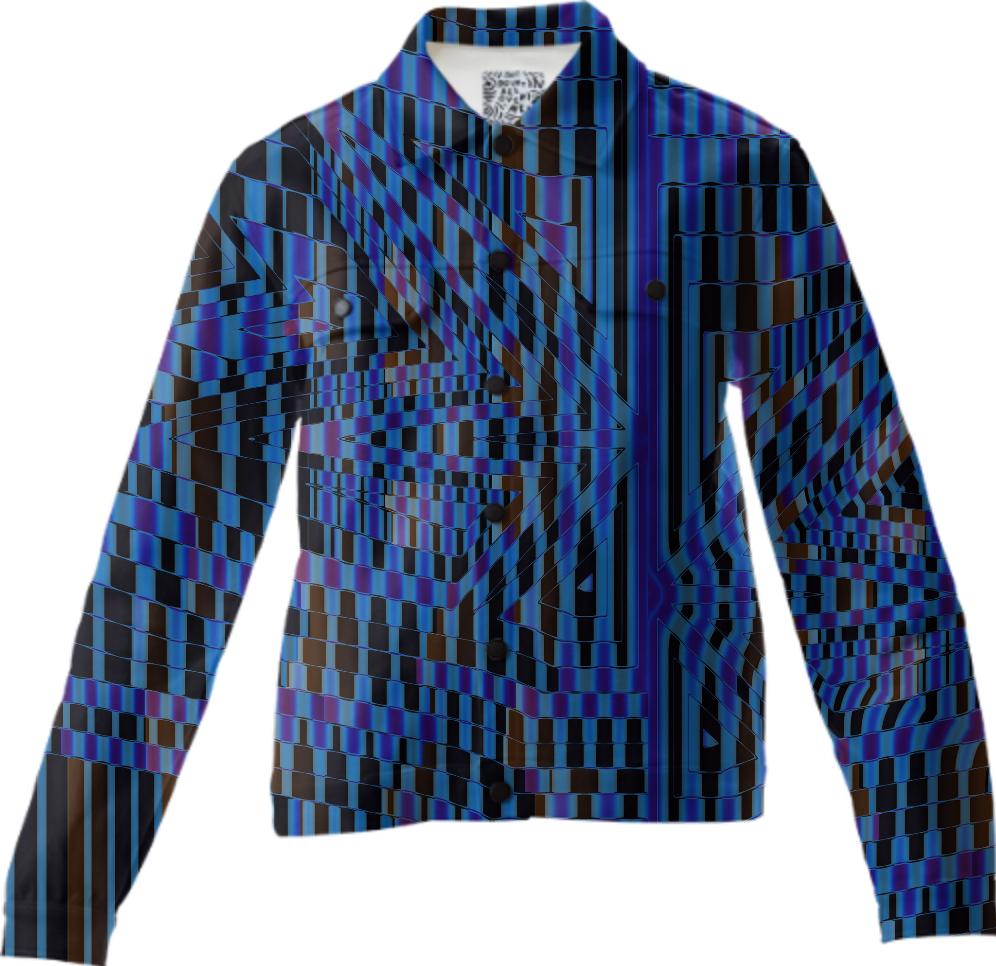 Blue and Black Abstract Mosaic Twill Jacket