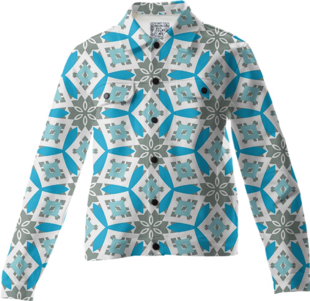 Blue and Grey Geometric Twill Jacket