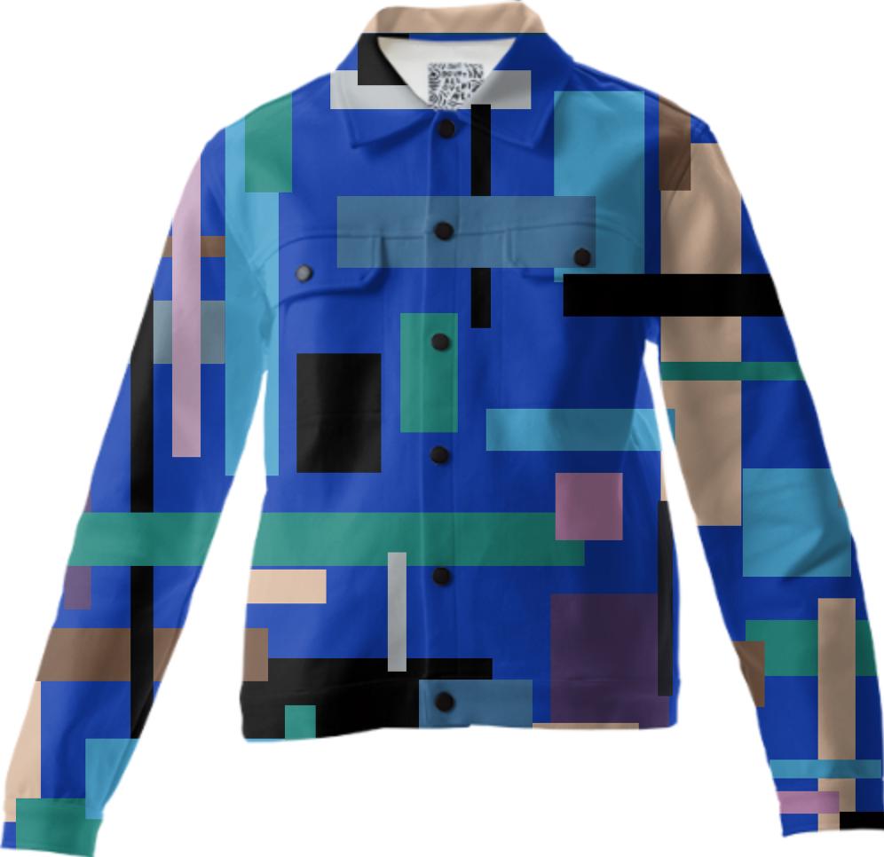 Blue Block Print Twill Jacket