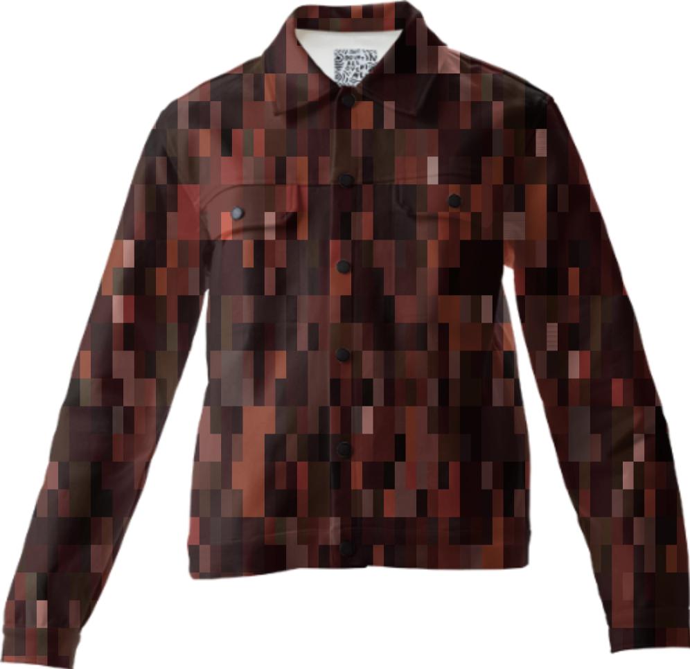 Dark Brown Tones Pixel Abstract Twill Jacket