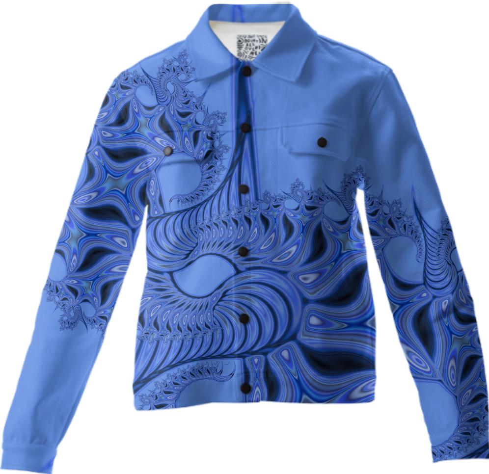 Dramatic Blue Fractal Twill Jacket