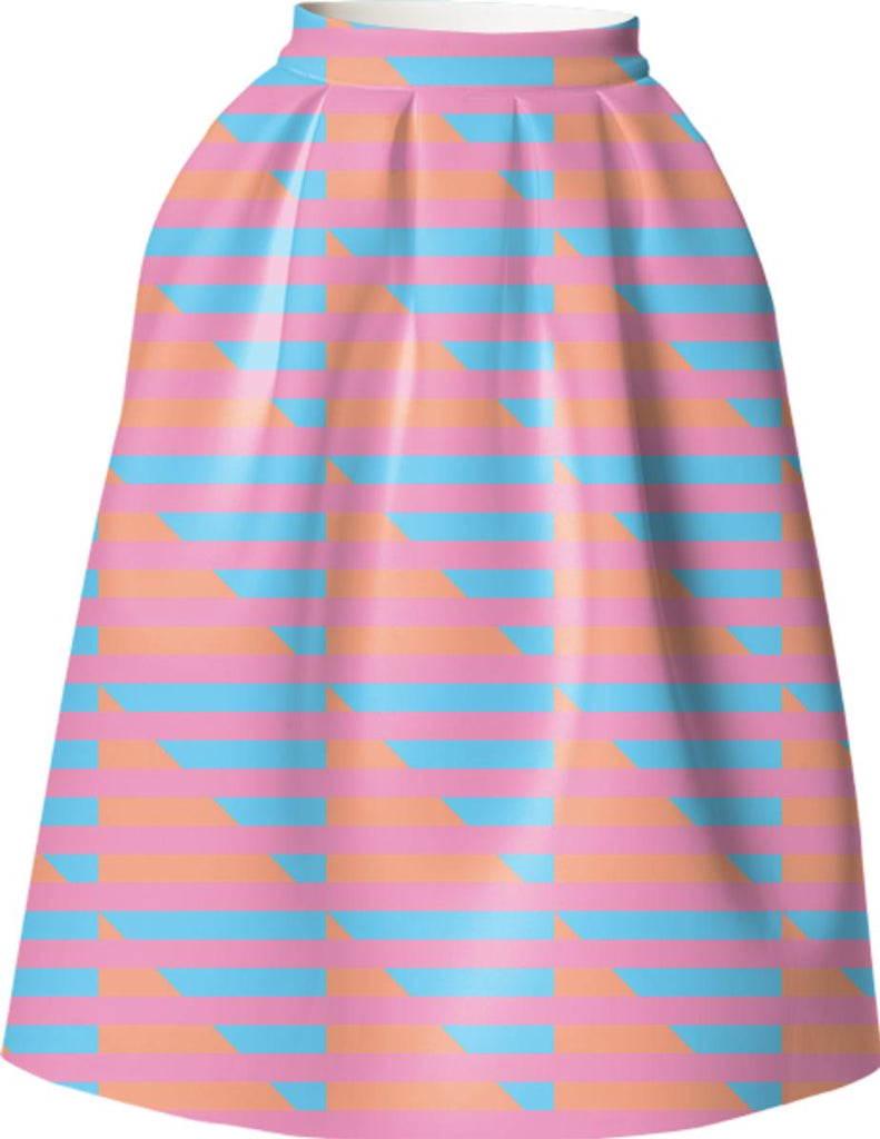 Peach Pink Blue Houndstooth Neoprene Full Skirt