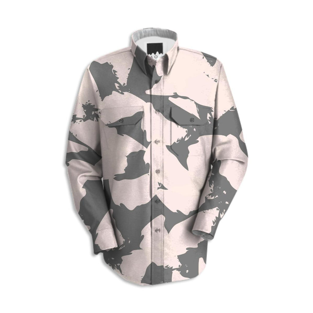 Pastel Pink Bird Wings on Gray Work Shirt