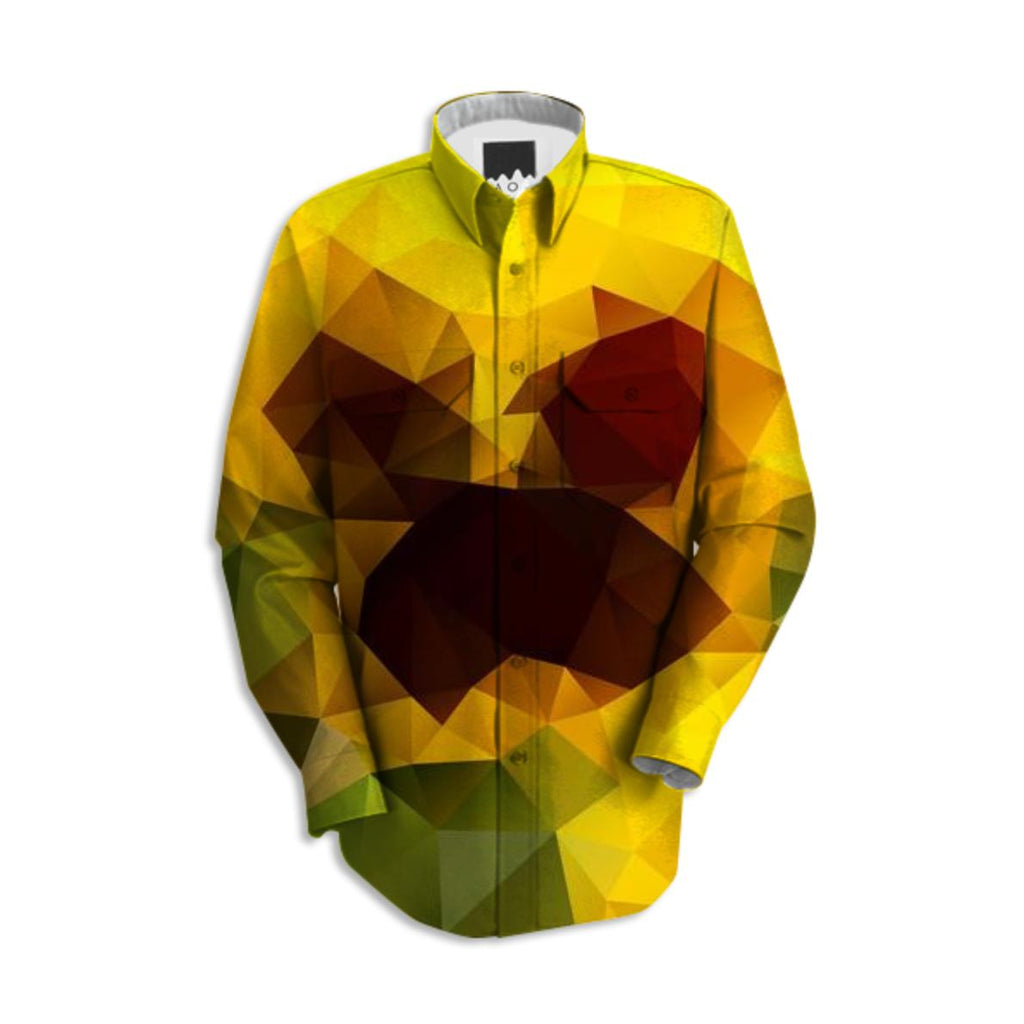 POLYGON TRIANGLES PATTERN GREEN YELLOW RED FRUITS ABSTRACT POLYART GEOMETRIC ORANGE FLOWERS NATURE SHIRT