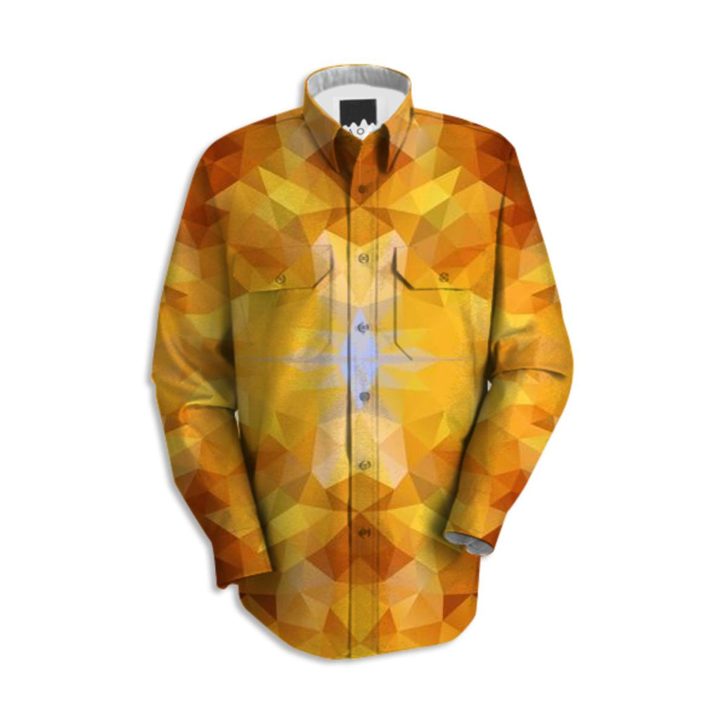POLYGON TRIANGLES PATTERN YELLOW BROWN LEAF AUTUMN ABSTRACT POLYART GEOMETRIC SHIRT
