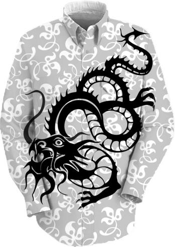 Black dragon on oriental floral pattern background