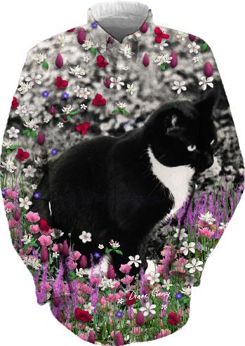 Freckles in Flowers II Black and White Tuxedo Kitty Cat