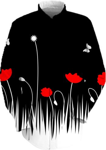 Red poppies black background