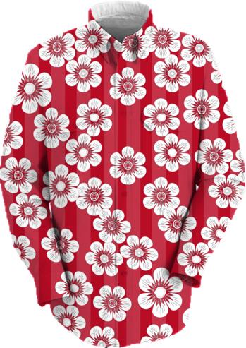 sakura flowered pattern on red stripes