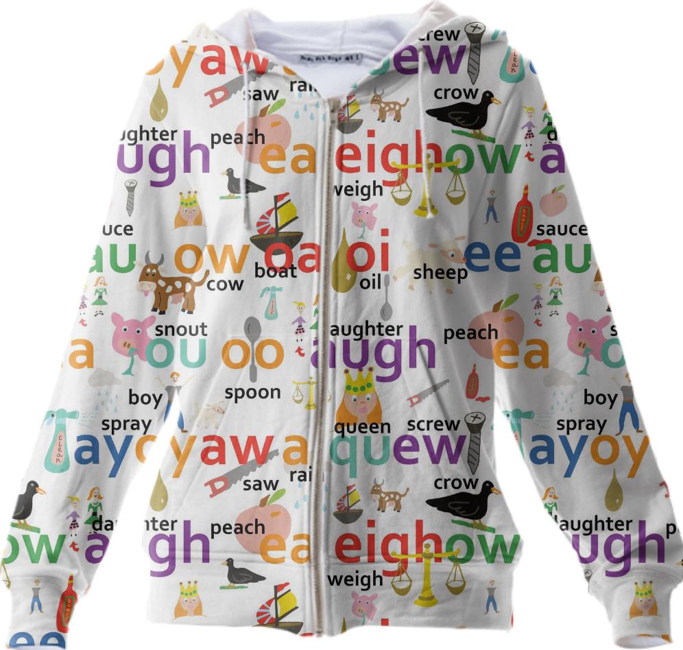 Alphabet MORE vowel sounds inspired zip sweatshirt