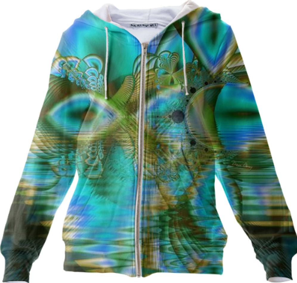 Crystal Gold Peacock Abstract Mystical Lake