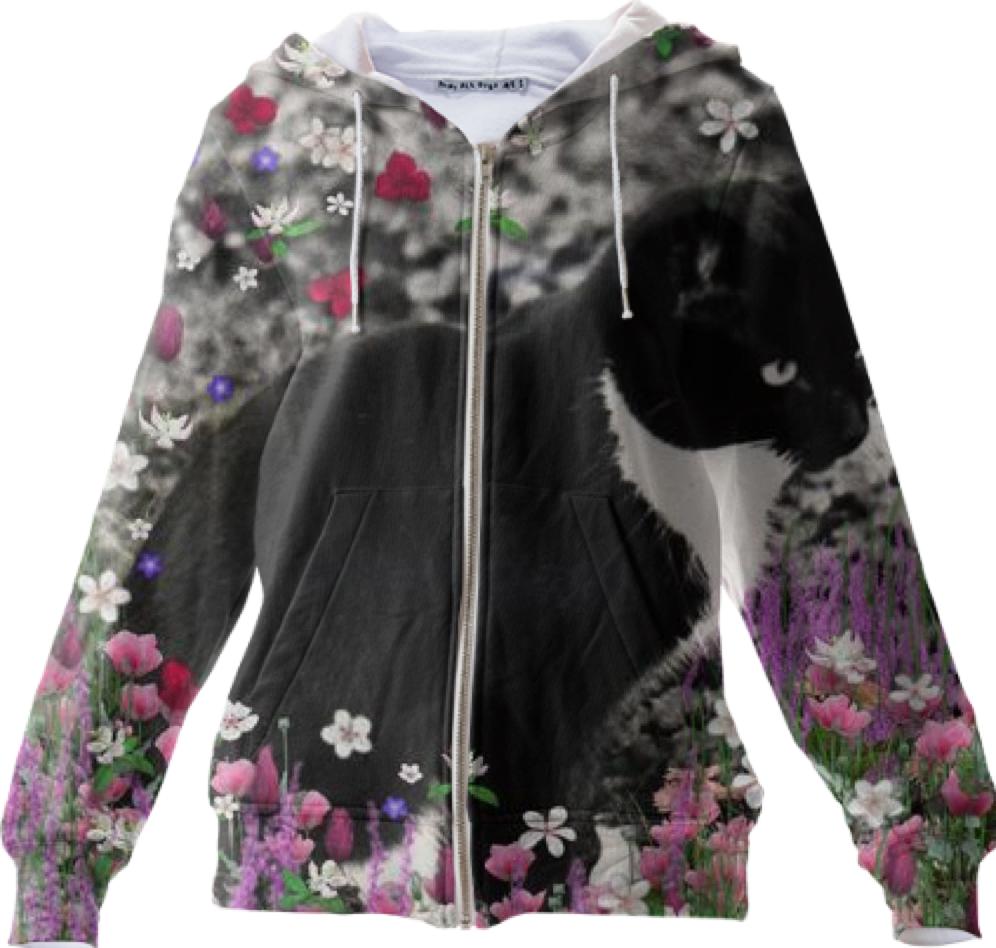 Freckles in Flowers II Black and White Tuxedo Kitty Cat