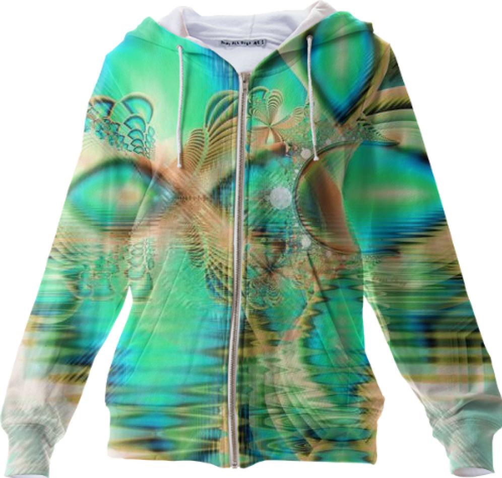 Golden Teal Peacock Abstract Fractal Copper Crystal