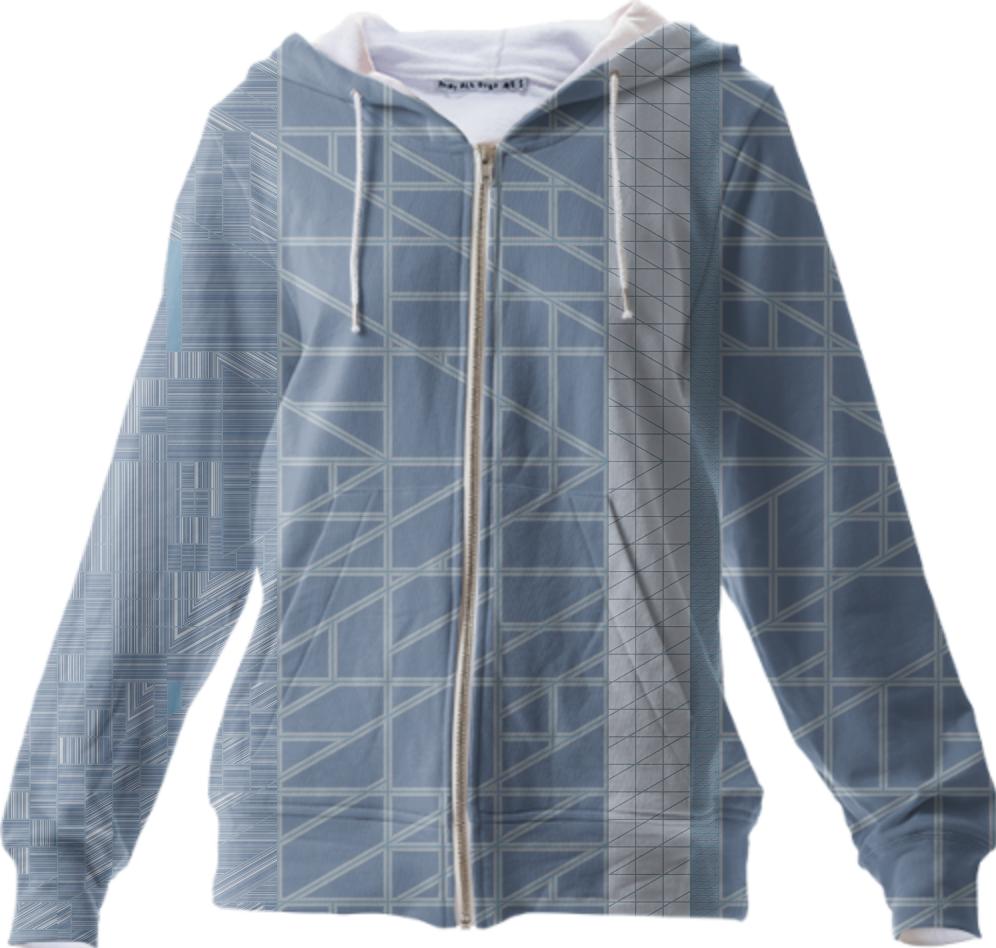 Limestone Grids and Blocks Geometric Zip Up Hoodie