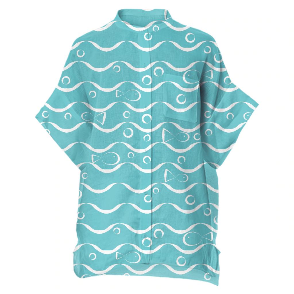 Sea And Fish Boxy Linen Shirt