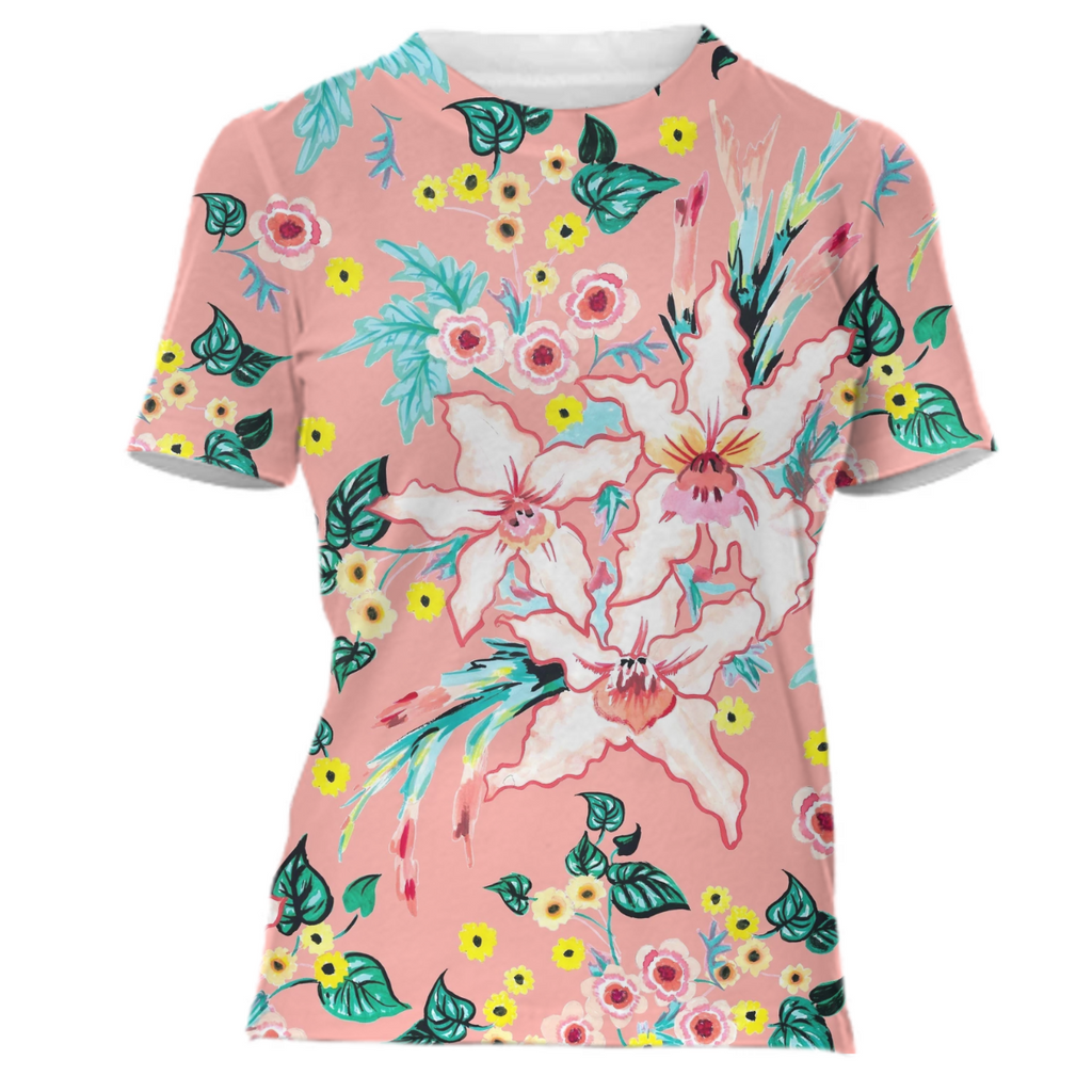 Tropical hand-painted pink lily coral floral