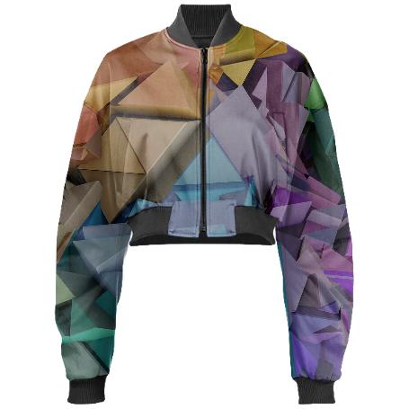 Colorful Lowpoly 3d Blocks Held Cropped Bomber Jacket