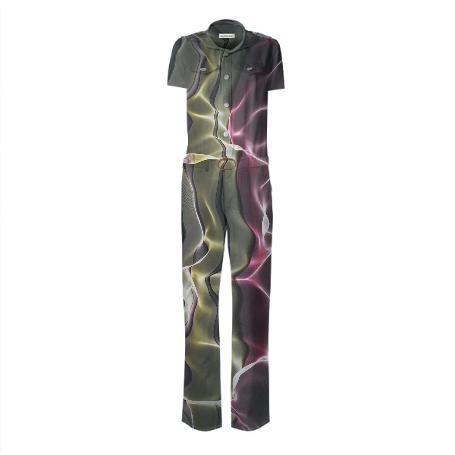 Abstract Crumpled Light Waves Held Belted Jumpsuit
