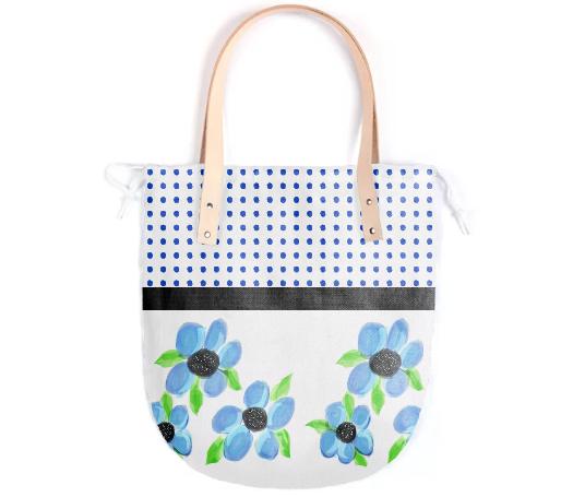 Stylish Blue Polka dot And Flowered Bag