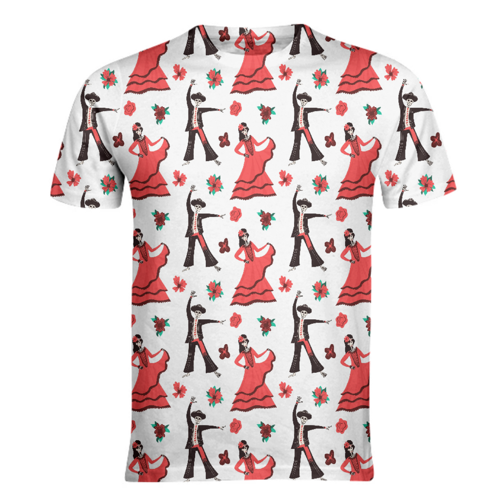 Dia de Los Muertos, traditional Mexican Halloween flat cartoon seamless pattern with floral decoration. Sugar skull, skeleton head for Day of the dead.