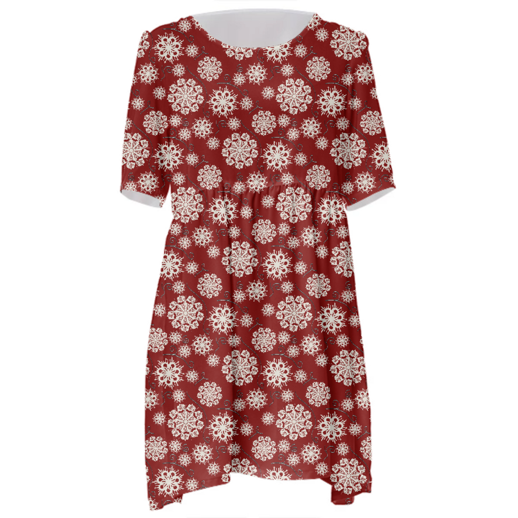 Snowflakes On Red Babydoll Dress