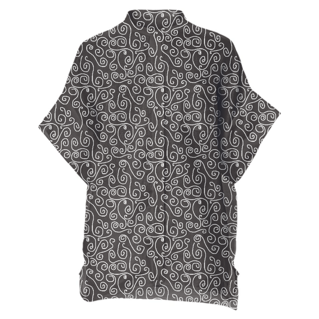 White Swirls on Gray Boxy Linen Shirt