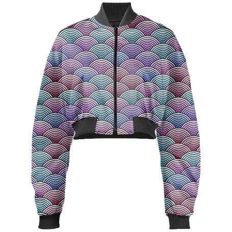 Oriental Concentric Circle Pattern Held Cropped Bomber Jacket