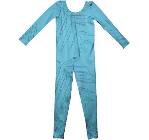 Kids Unitard blue with Leaves green
