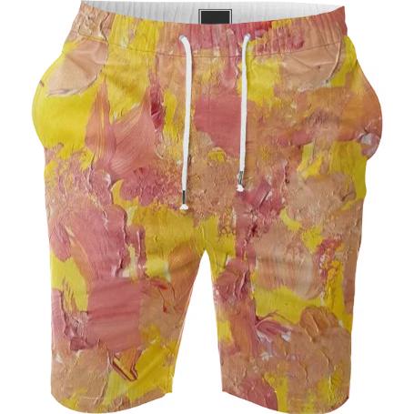 Yellow and Orange Abstract Painted Shorts