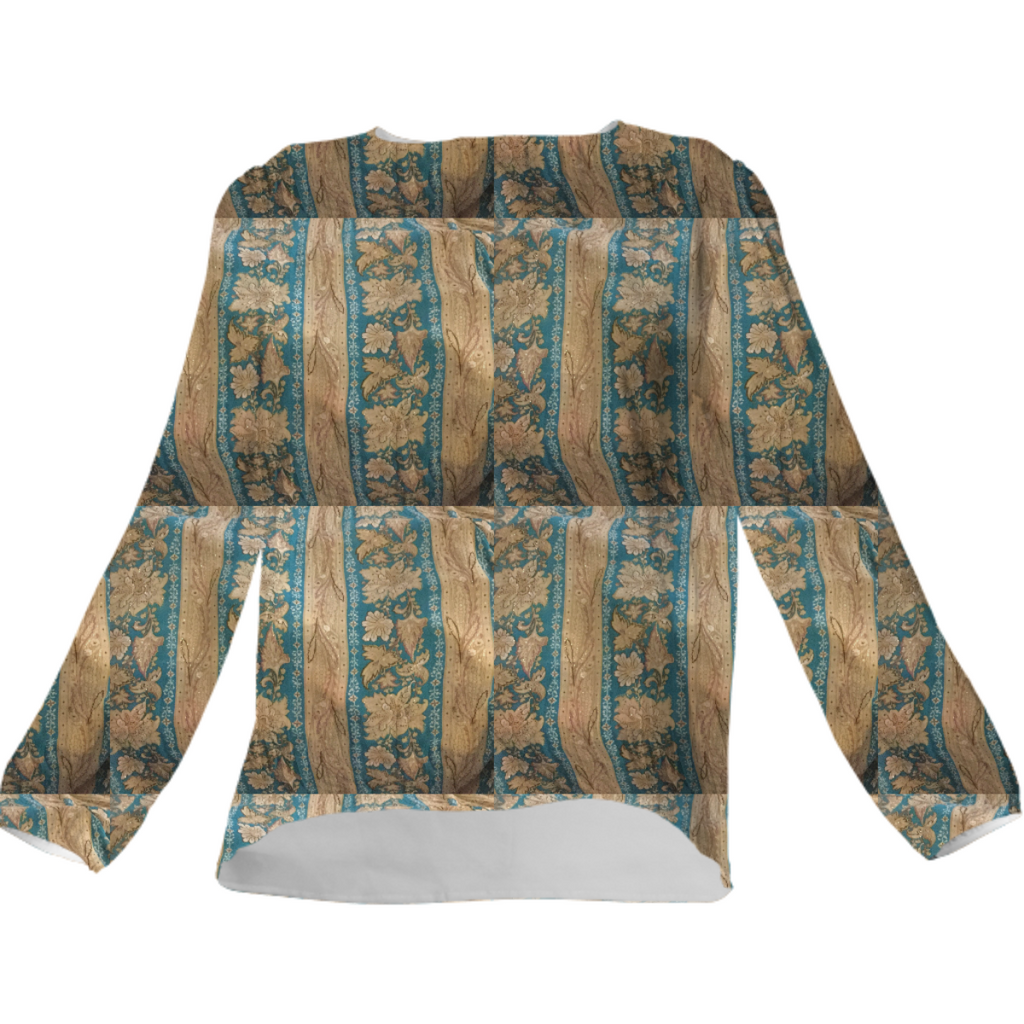 Teal, Tan, Gold & Lavender Western Pattern! Silk Shirt!  CBDOilPrincess!