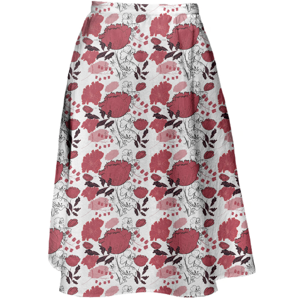 Pretty Red Floral and Black Leaves